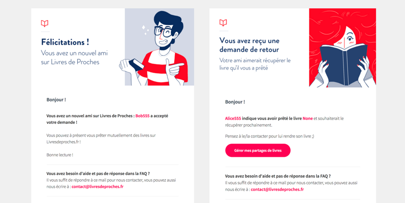 Les nouveaux mails de notifications de MyBlio